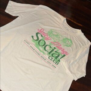 White Graphic T-Shirt with Pink and Green Print